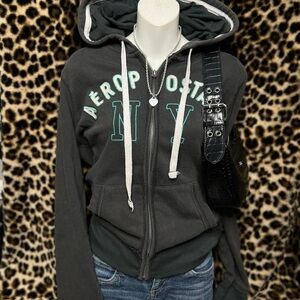 ᡣ𐭩 Y2K Aeropostale dark grey zip up🐾⊹ ࣪  ౨ৎ˚₊